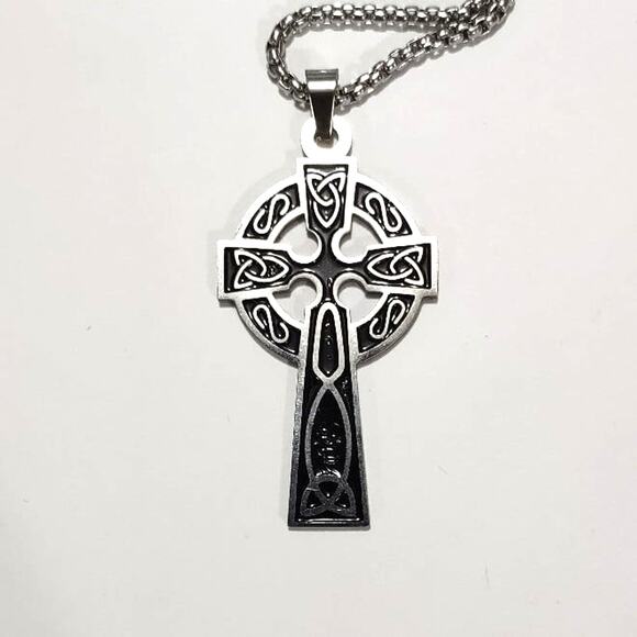 Stainless Steel Black Necklace Celtic Cross Vampire Gothic Halloween Christian - Picture 3 of 6